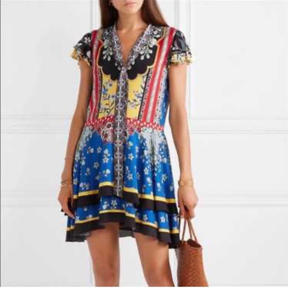 Alice + Olivia Dresses & Skirts - NWT Alice + Olivia Moore Floral Tie-Neck Layered Flutter Sleeve Tunic Dress XS
